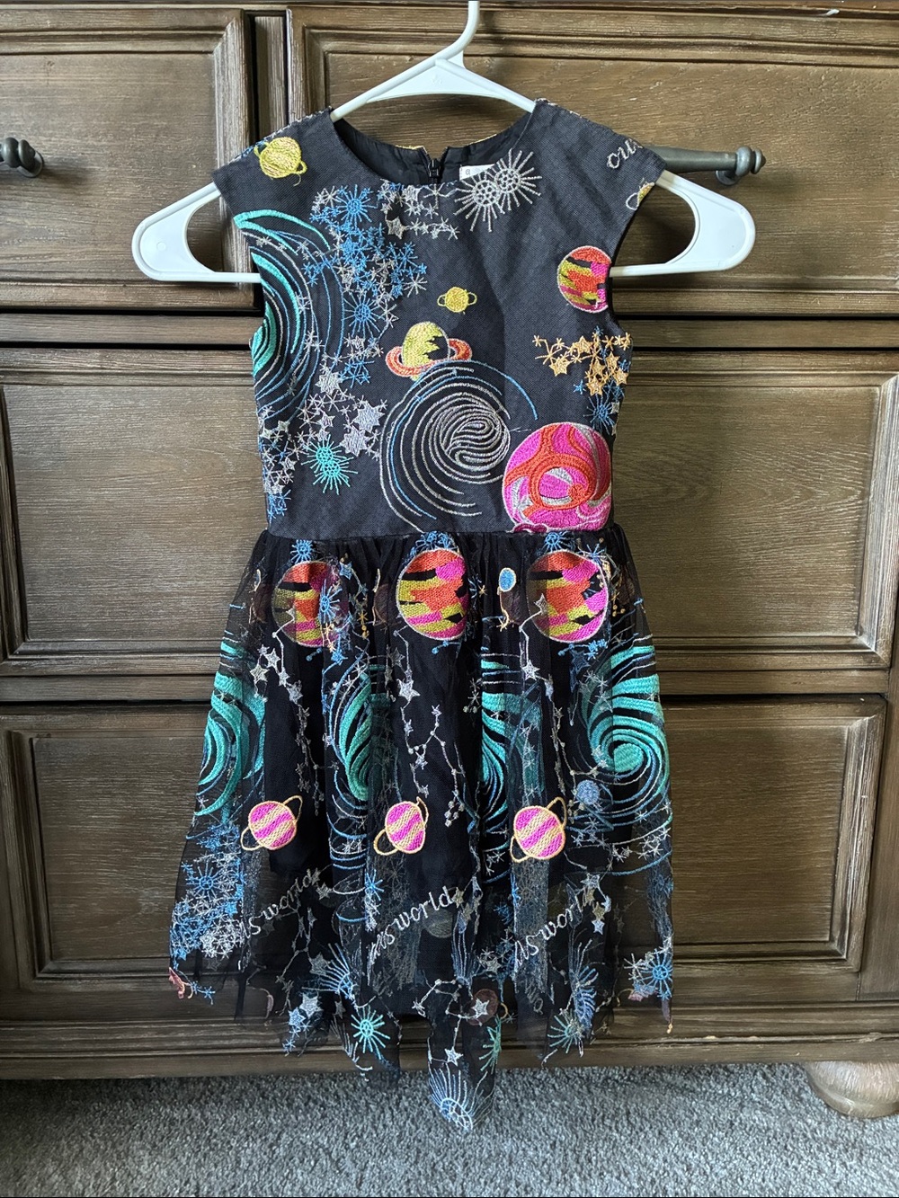 Halaballo Black Dress with Multicolor Planet Embroidery